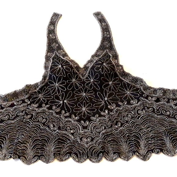 Holiday Black and Silver Beaded Halter Top Vintage Size Medium - Picture 3 of 8